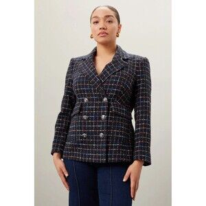 Veronica Beard Rumer Size 8 Dickey Tweed Jacket Blazer Navy Blue Multi